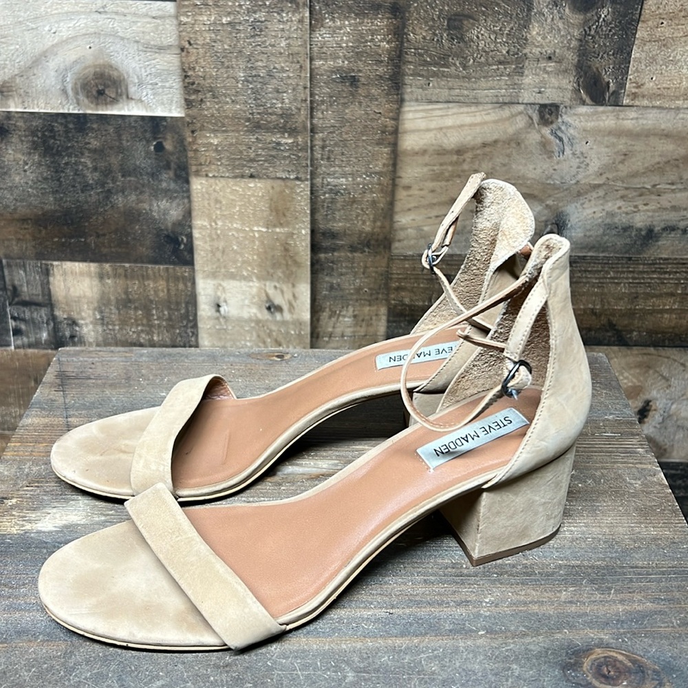Steve Madden Irenee Biege Leather Heeled Sandals‎ Women's Size 11